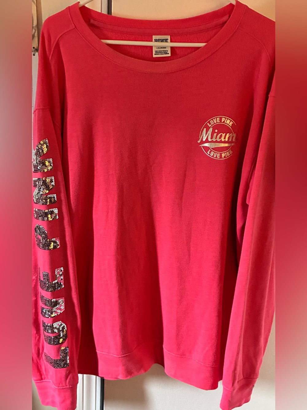 PINK Victoria's Secret women’s Long Sleeve Miami Crewneck - Hot Pink